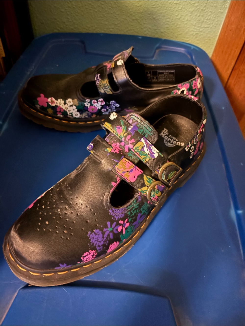 Dr. Martens Black Floral Double-Strap Mary Jane Clogs - Picture 3 of 4